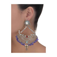 Fancy Danglers With Blue Mina Work, Kundan, Bugle Beads, Crystals, Red Stone And Purple Ghungrus Online - Kalki Fashion