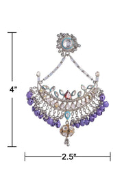 Fancy Danglers With Blue Mina Work, Kundan, Bugle Beads, Crystals, Red Stone And Purple Ghungrus Online - Kalki Fashion