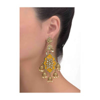 Fancy gold plated jhumkas with amber mina work, kundan and pearls in floral pattern only on Kalki