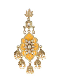 Fancy gold plated jhumkas with amber mina work, kundan and pearls in floral pattern only on Kalki