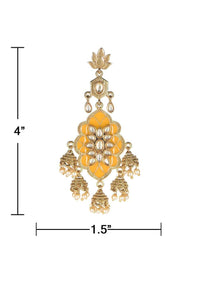 Fancy gold plated jhumkas with amber mina work, kundan and pearls in floral pattern only on Kalki