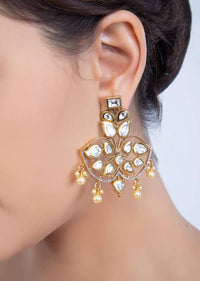 Fancy kundan earring with cut work and moti drops only on Kalki