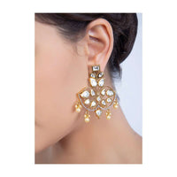 Fancy kundan earring with cut work and moti drops only on Kalki