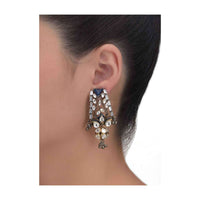 Fancy Kundan Studded Dangling Earrings With Blue Triangular Shaped Stone Online - Kalki Fashion