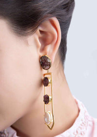 Fancy long dangler earring with semi precious stone and mother of pearls only on Kalki