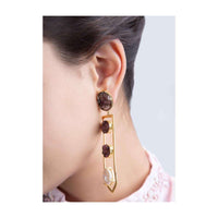 Fancy long dangler earring with semi precious stone and mother of pearls only on Kalki