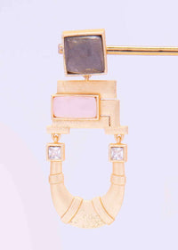 Fancy Metal Coated Earring With Pink And Sage Green Semi Precious Stone Online - Kalki Fashion