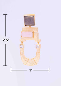 Fancy Metal Coated Earring With Pink And Sage Green Semi Precious Stone Online - Kalki Fashion