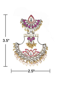 Fancy metal dangling earrings with plum kundan, stones and beads only on Kalki