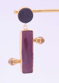 Fancy Party Wear Drop Earring With Black Semi Precious Stone And Mulberry Crystal Online - Kalki Fashion