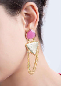 Fancy party wear multi string layer earring with pink semi precious stone only on kalki