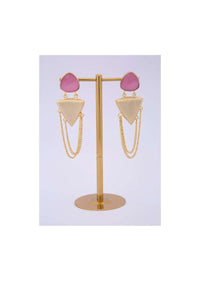 Fancy party wear multi string layer earring with pink semi precious stone only on kalki