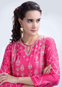 Fancy party wear multi string layer earring with pink semi precious stone only on kalki