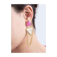 Fancy party wear multi string layer earring with pink semi precious stone only on kalki