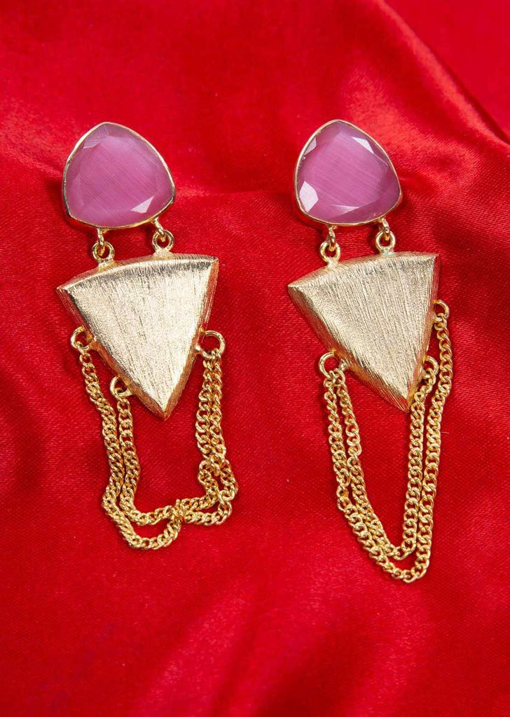 Fancy party wear multi string layer earring with pink semi precious stone only on kalki