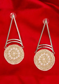 Fancy party wear silver steel earring  with round fabric based drops