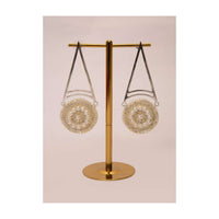 Fancy party wear silver steel earring  with round fabric based drops