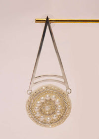 Fancy party wear silver steel earring  with round fabric based drops