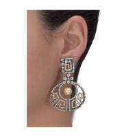 Fancy Party Wear Stone And Pearl Embellished Earrings In Geometric Pattern Online - Kalki Fashion