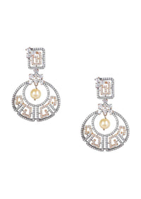 Fancy Party Wear Stone And Pearl Embellished Earrings In Geometric Pattern Online - Kalki Fashion