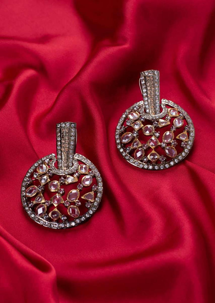 Fancy party wear stone studded half moon  earring only on Kalki