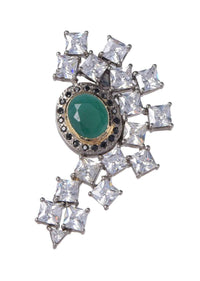 Fancy Stud Earrings With Green Stone And Crystals Online - Kalki Fashion