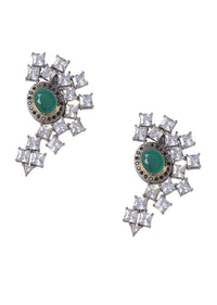 Fancy Stud Earrings With Green Stone And Crystals Online - Kalki Fashion