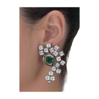 Fancy Stud Earrings With Green Stone And Crystals Online - Kalki Fashion