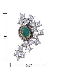 Fancy Stud Earrings With Green Stone And Crystals Online - Kalki Fashion