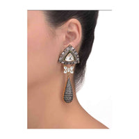 Fancy Triangle Stud Earrings With Dangling Drop Studded With Kundan, Stones And Bugle Beads Online - Kalki Fashion