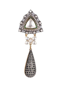 Fancy Triangle Stud Earrings With Dangling Drop Studded With Kundan, Stones And Bugle Beads Online - Kalki Fashion