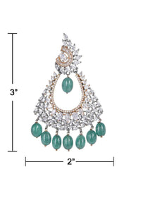 Fancy triangular earrings with crystals, bugle beads, stones and green beads only on Kalki
