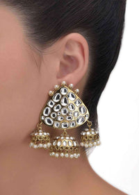 Fancy Triple Jhumkas With Kundan And Pearls Online - Kalki Fashion