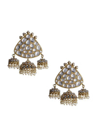 Fancy Triple Jhumkas With Kundan And Pearls Online - Kalki Fashion