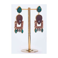 Fancy Wooden Earring With Emerald Green Semi Precious Stone And Crystal Stone Online - Kalki Fashion