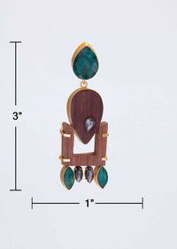 Fancy Wooden Earring With Emerald Green Semi Precious Stone And Crystal Stone Online - Kalki Fashion