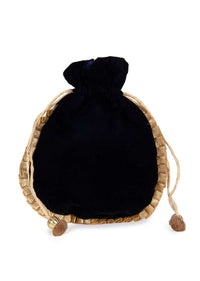 Featuring velvet potli bag in gotta patch work in peacock motif kalki