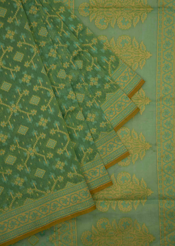 Fern green chanderi silk weaved saree