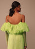 Fern Green Crepe Saree With Organza Frilled Blouse