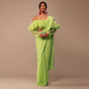 Fern Green Crepe Saree With Organza Frilled Blouse