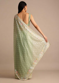 Fern Green Embroidered Tissue Saree In Sequin With Unstitched Blouse