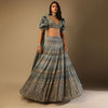 Fern Green Lehenga Choli In Net With Geometric Hand Embroidery And Fancy Short Puff Sleeves