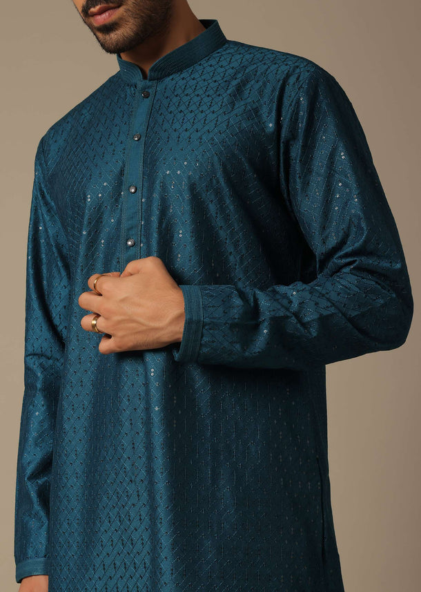 Festive Bue Embroidered Kurta Set