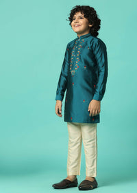 Festive Embroidered Silk Kurta Set For Boys