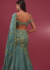 Mint Blue Pure Crepe Pleated Lehenga Set With Attached Dupatta - NOOR 2022