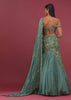 Mint Blue Pure Crepe Pleated Lehenga Set With Attached Dupatta - NOOR 2022