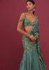 Mint Blue Lehenga Set In Pure Crepe Embroidered With Attached Dupatta - NOOR 2022