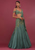 Mint Blue Pure Crepe Pleated Lehenga Set With Attached Dupatta - NOOR 2022