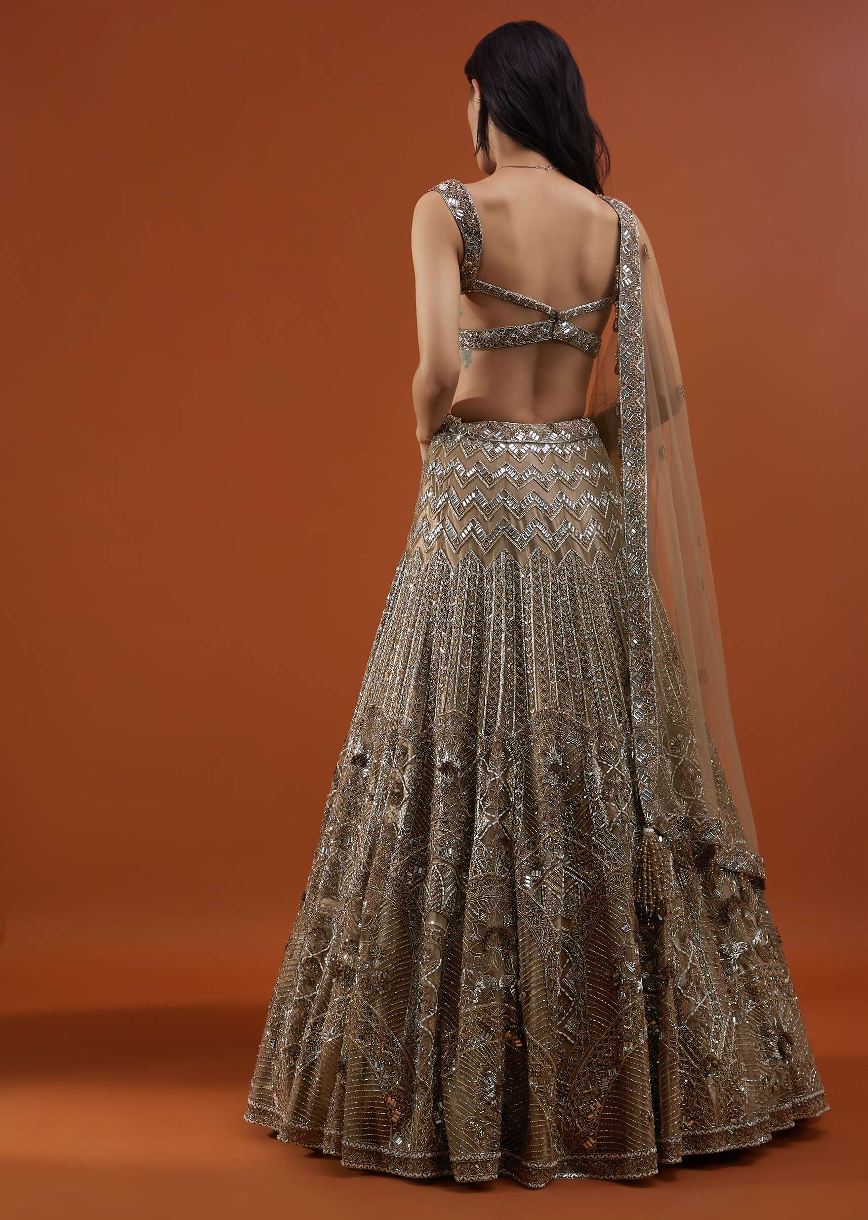 Mocha Brown Festive Ornate Net Lehenga In With Heavy Embroidery - NOOR 2022