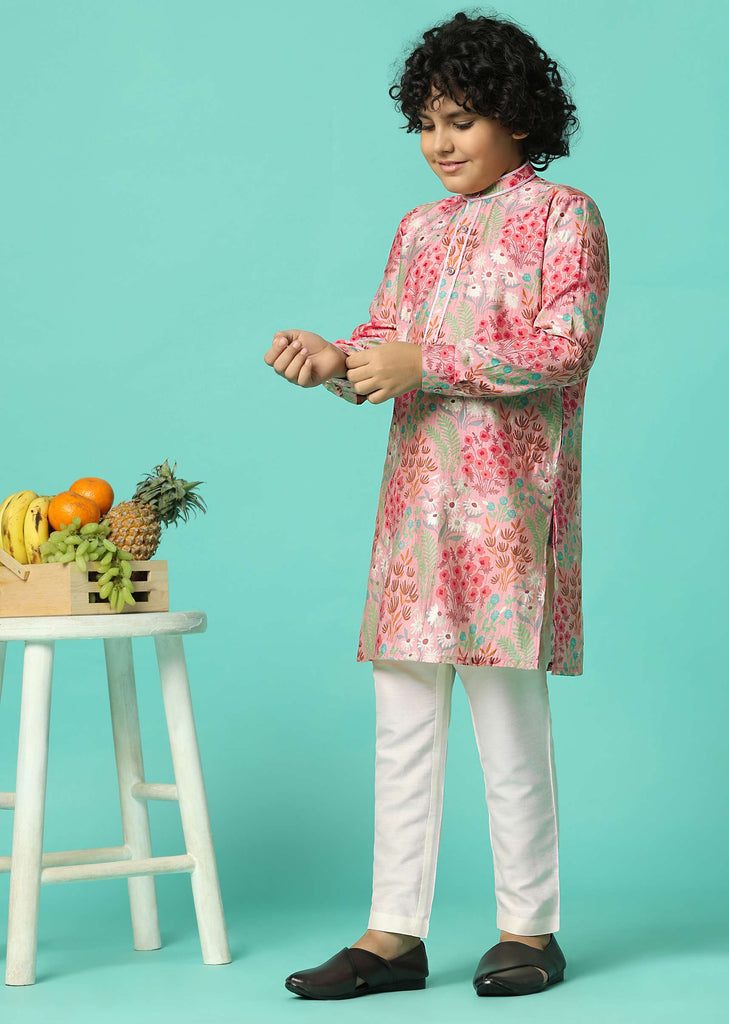 Festive Pink Kurta Set For Boys